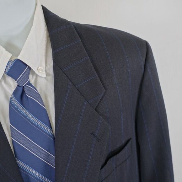 Yves Saint Laurent Wool Blue Check Striped‎ 2 Button Suit Jacket 42R France - Picture 2 of 14